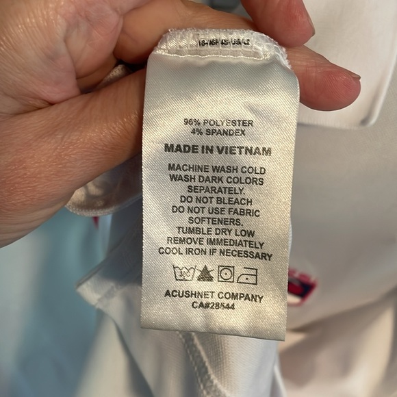 FootJoy Golf Polo Shirt med Men White Pink Blue Stripe Poly Colorblock polo - Picture 7 of 7